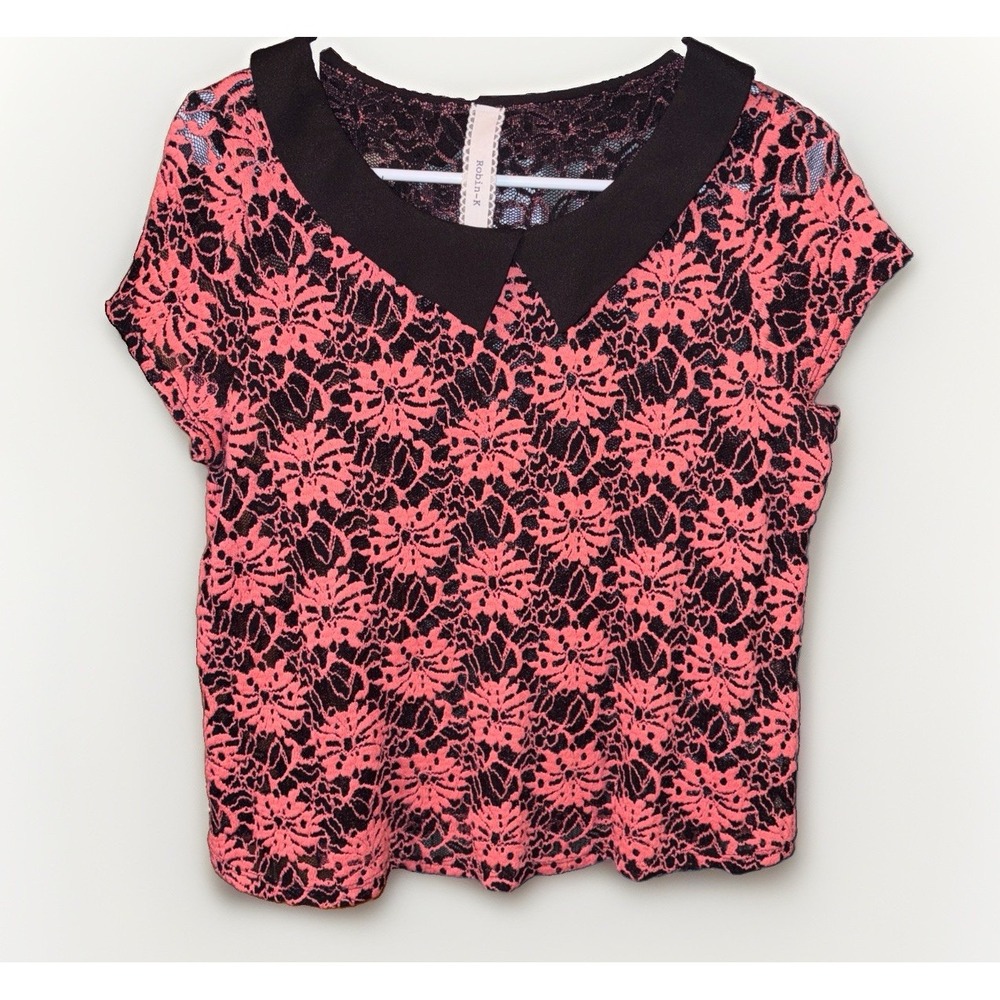 Robin Sheer Floral Lace Romantic Cropped Cottagecore Top Size S